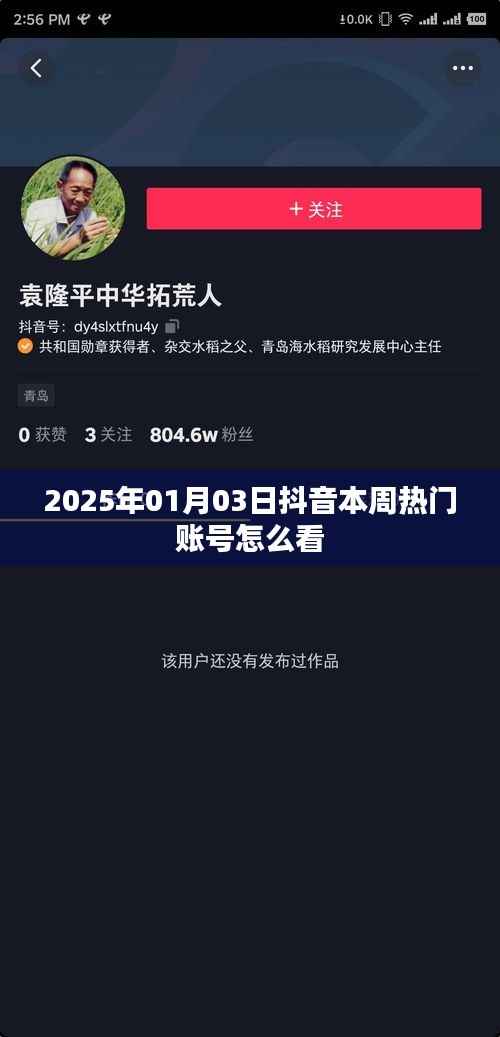 抖音本周热门账号查看指南,2025年1月3日更新